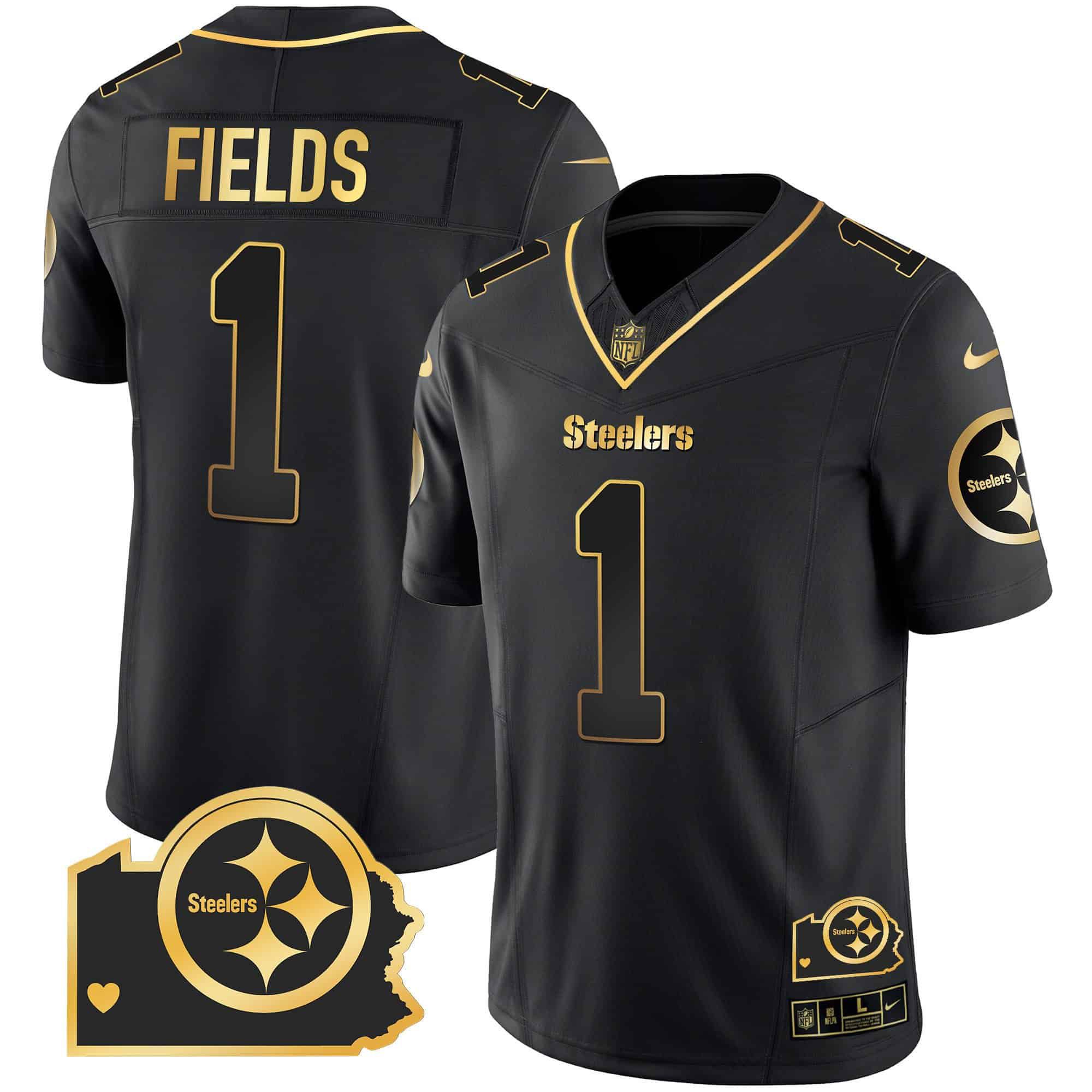 Men Pittsburgh Steelers #1 Fields Black Gold 2024 Nike Home Patch Vapor Limited NFL Jersey style 2->indianapolis colts->NFL Jersey